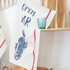 Lot de 3 torchons message poissons en coton
