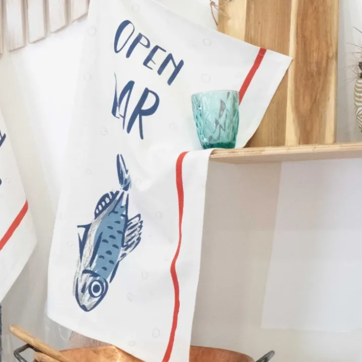 Lot de 3 torchons message poissons en coton