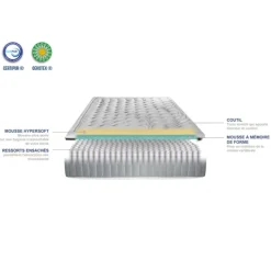 Matelas PHIGALIE - Ressorts ensachés & mémoire de forme