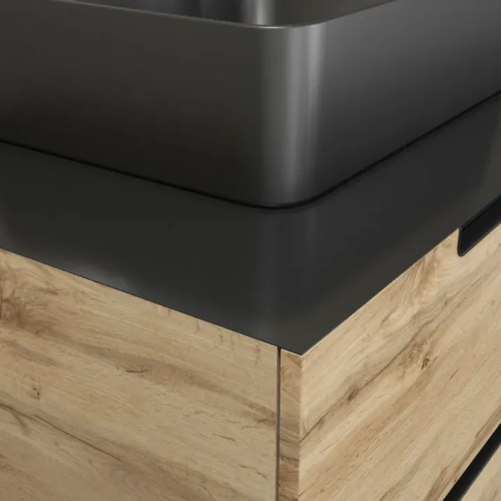 Meuble de salle bains avec vasque et miroir au style authentique