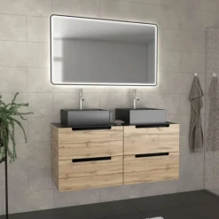 Meuble de salle de bain avec 2 vasques et miroir à leds