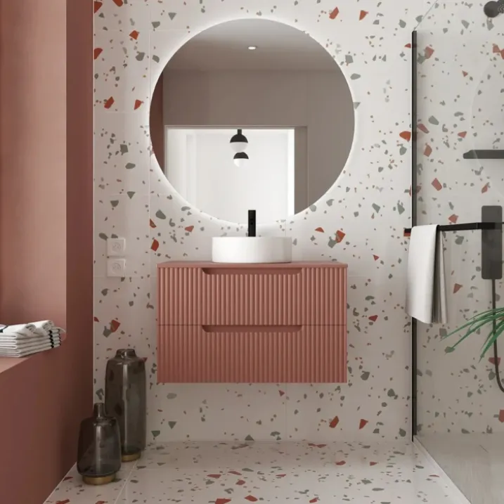 Meuble de salle de bain ondulé à suspendre avec vasque à poser