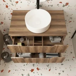 Meuble de salle de bain ondulé à suspendre avec vasque à poser