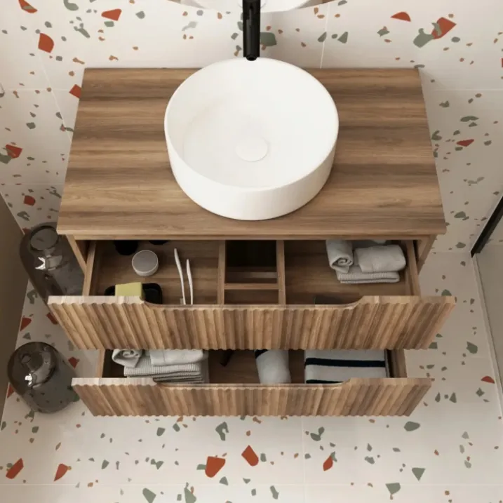 Meuble de salle de bain ondulé à suspendre avec vasque à poser