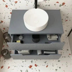 Meuble de salle de bain ondulé à suspendre avec vasque à poser