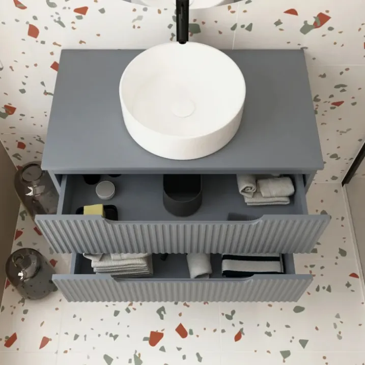 Meuble de salle de bain ondulé à suspendre avec vasque à poser