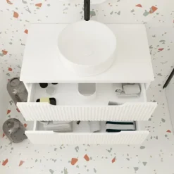 Meuble de salle de bain ondulé à suspendre avec vasque à poser