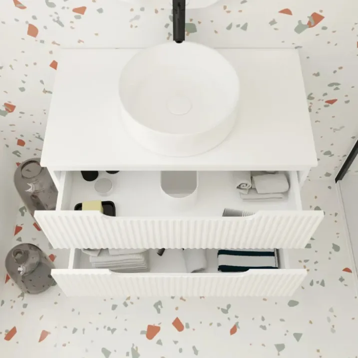 Meuble de salle de bain ondulé à suspendre avec vasque à poser