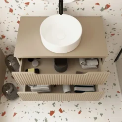 Meuble de salle de bain ondulé à suspendre avec vasque à poser