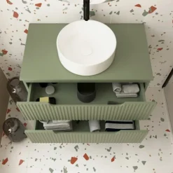 Meuble de salle de bain ondulé à suspendre avec vasque à poser