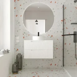 Meuble de salle de bain ondulé à suspendre avec vasque à poser