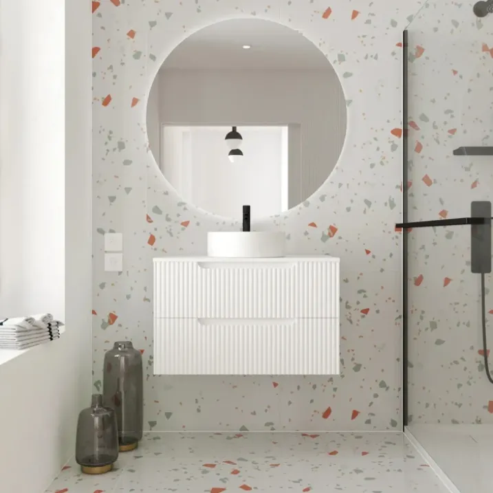 Meuble de salle de bain ondulé à suspendre avec vasque à poser