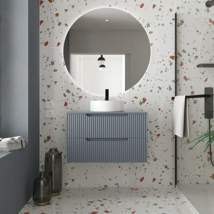 Meuble de salle de bain ondulé à suspendre avec vasque à poser