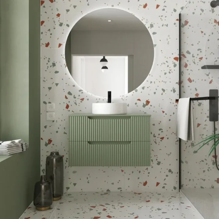 Meuble de salle de bain ondulé à suspendre avec vasque à poser