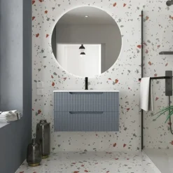 Meuble de salle de bain ondulé à suspendre avec vasque à encastrer