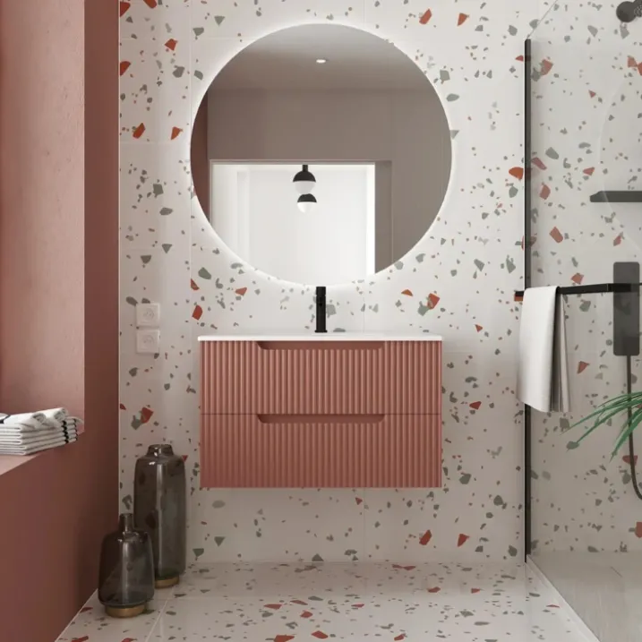 Meuble de salle de bain ondulé à suspendre avec vasque à encastrer