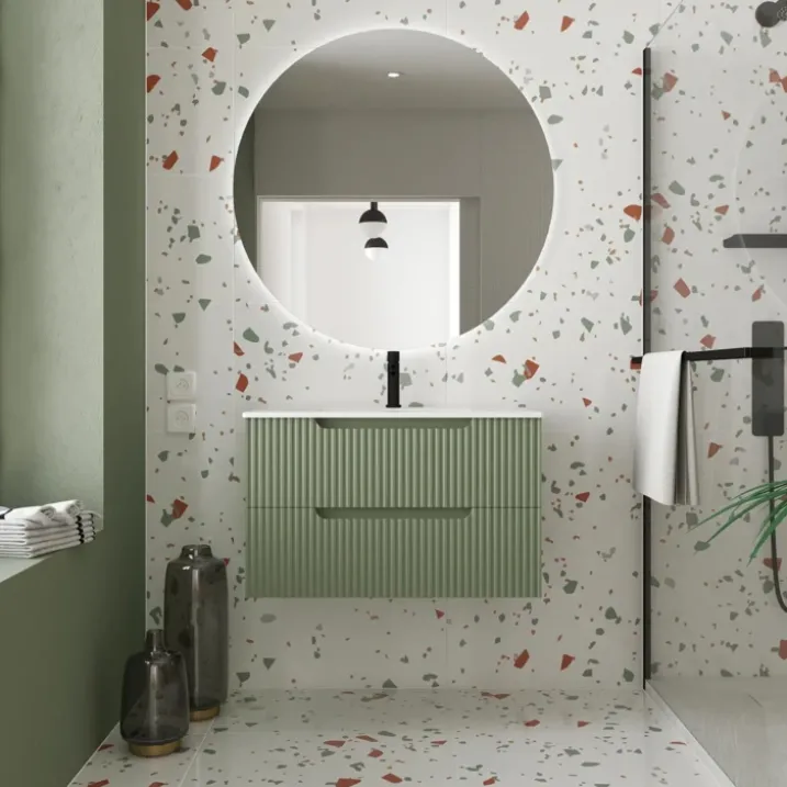 Meuble de salle de bain ondulé à suspendre avec vasque à encastrer