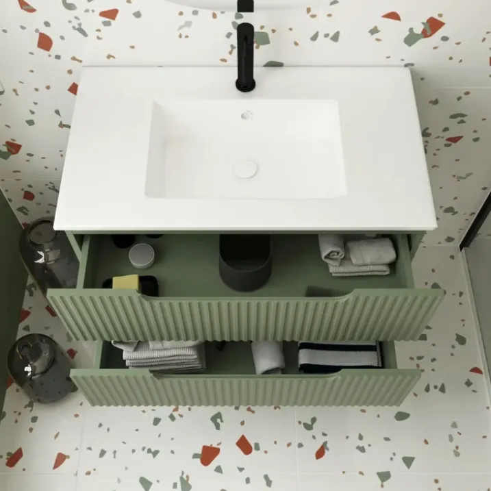 Meuble de salle de bain ondulé à suspendre avec vasque à encastrer