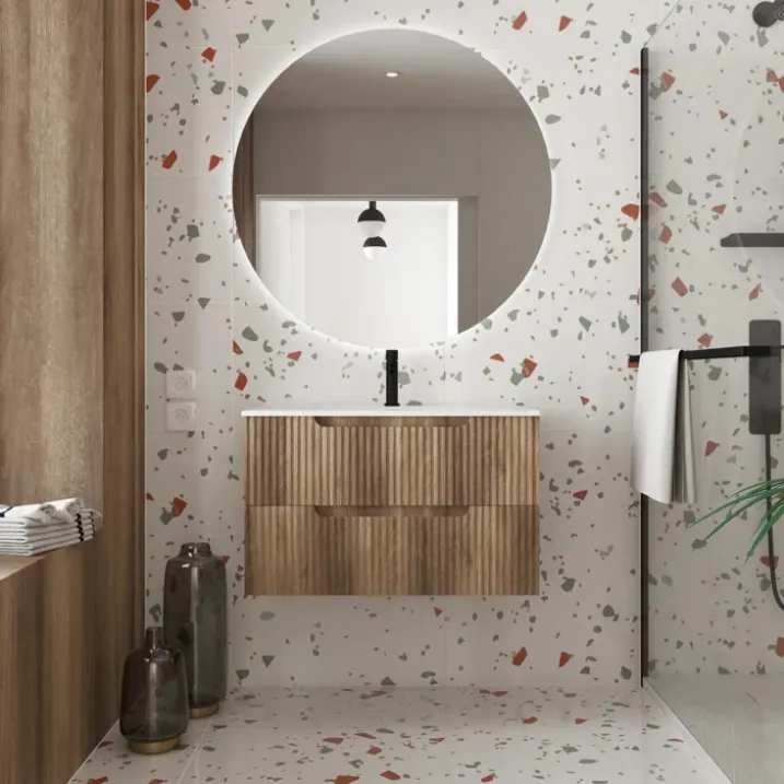 Meuble de salle de bain ondulé à suspendre avec vasque à encastrer