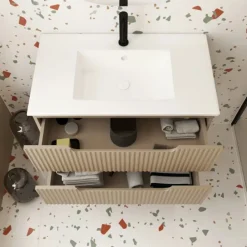 Meuble de salle de bain ondulé à suspendre avec vasque à encastrer