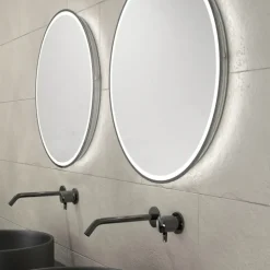 Meuble de salle de bains avec 2 vasques rondes et 2 miroirs ronds à led noir