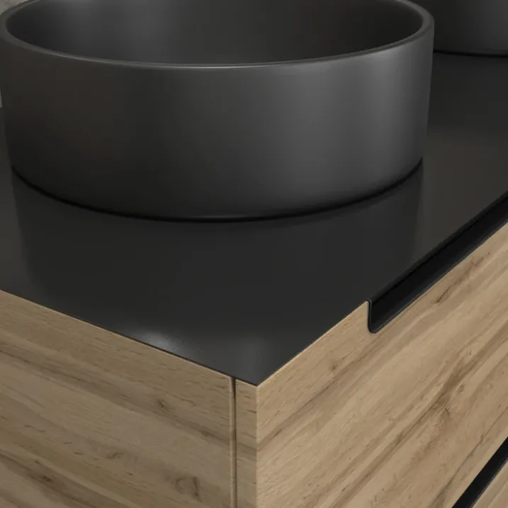 Meuble de salle de bains avec 2 vasques rondes et 2 miroirs ronds à led noir
