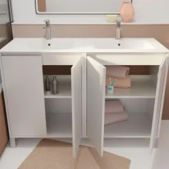 Meuble de salle de bains double vasque avec 4 portes