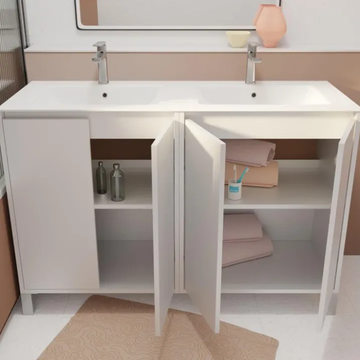 Meuble de salle de bains double vasque avec 4 portes