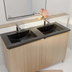 Meuble de salle de bains double vasque avec 4 portes