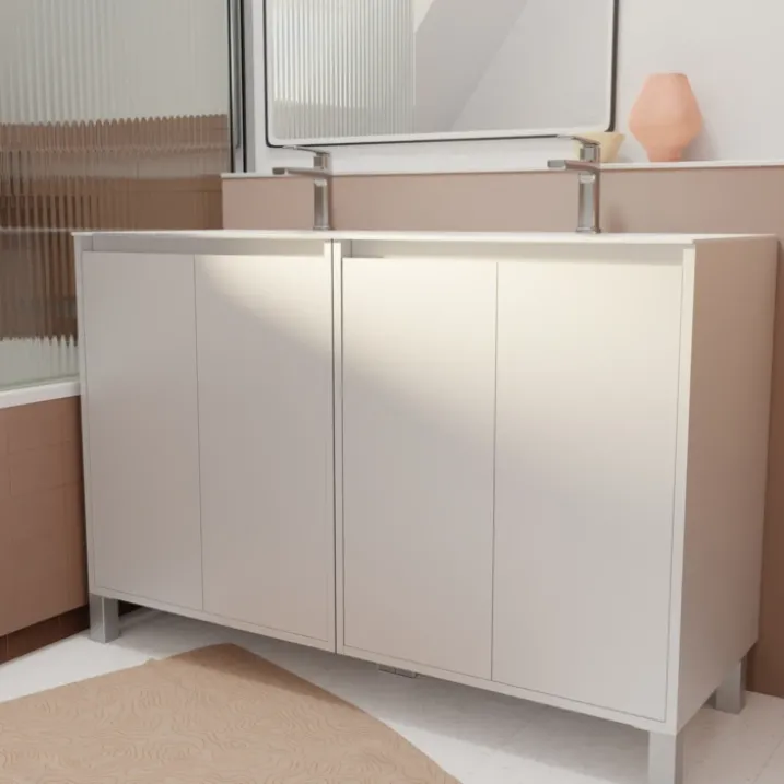Meuble de salle de bains double vasque avec 4 portes