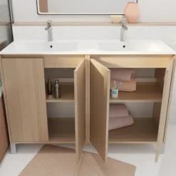Meuble de salle de bains double vasque avec 4 portes