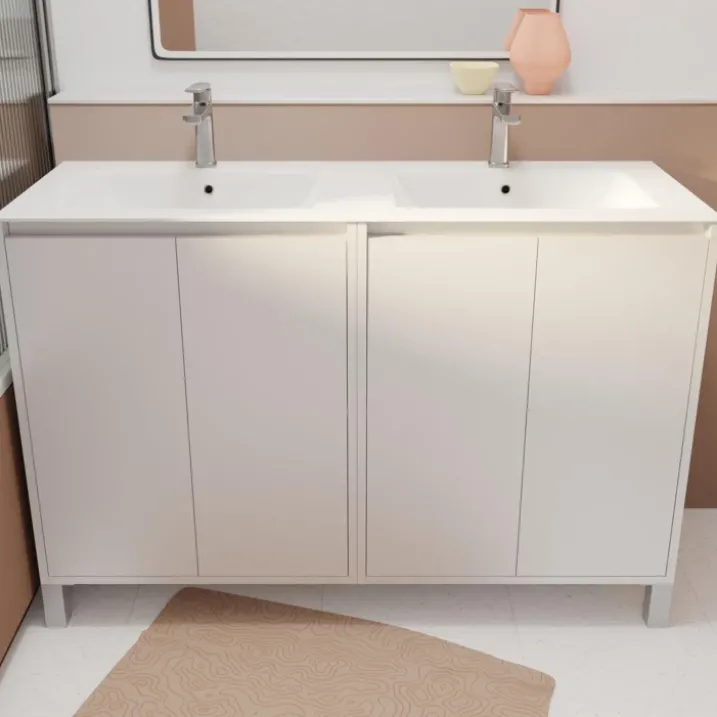 Meuble de salle de bains double vasque avec 4 portes