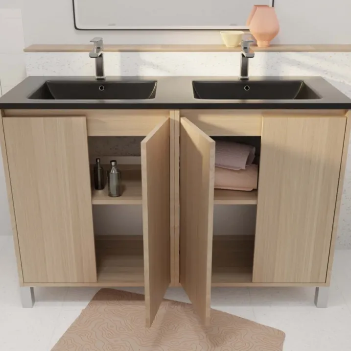 Meuble de salle de bains double vasque avec 4 portes
