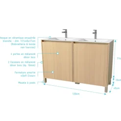 Meuble de salle de bains double vasque avec 4 portes