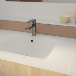 Meuble de salle de bains sur pieds avec 3 tiroirs et vasque en céramique