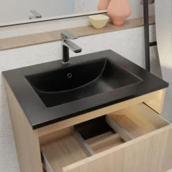 Meuble de salle de bains sur pieds avec 3 tiroirs et vasque en céramique