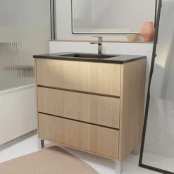 Meuble de salle de bains sur pieds avec 3 tiroirs et vasque en céramique