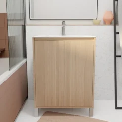 Meuble de salle de bains sur pieds avec 2 portes et vasque