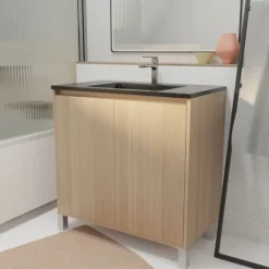Meuble de salle de bains sur pieds avec 2 portes et vasque