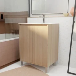 Meuble de salle de bains sur pieds avec 2 portes et vasque