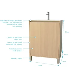 Meuble de salle de bains sur pieds avec 2 portes et vasque