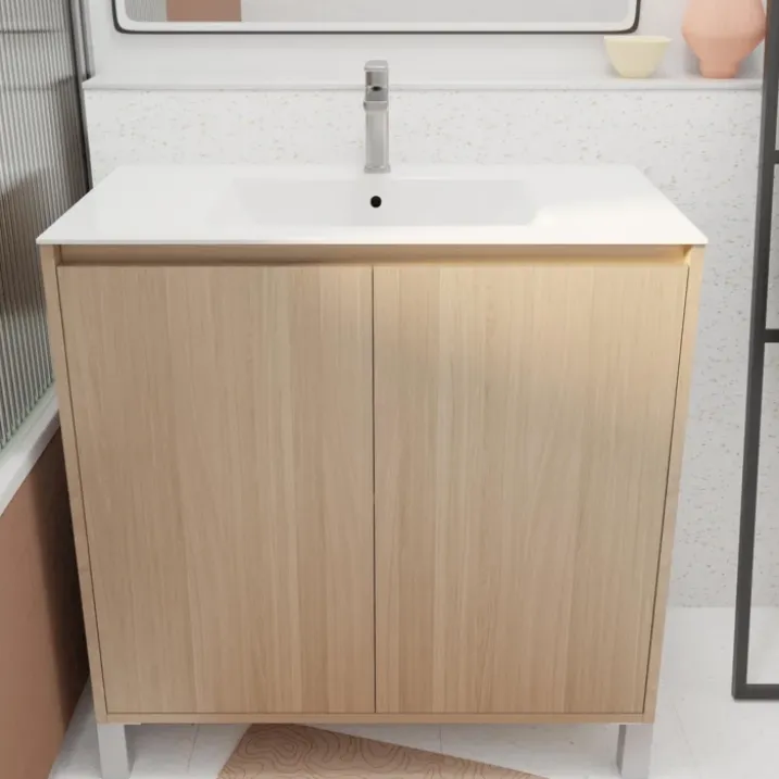 Meuble de salle de bains sur pieds avec 2 portes et vasque