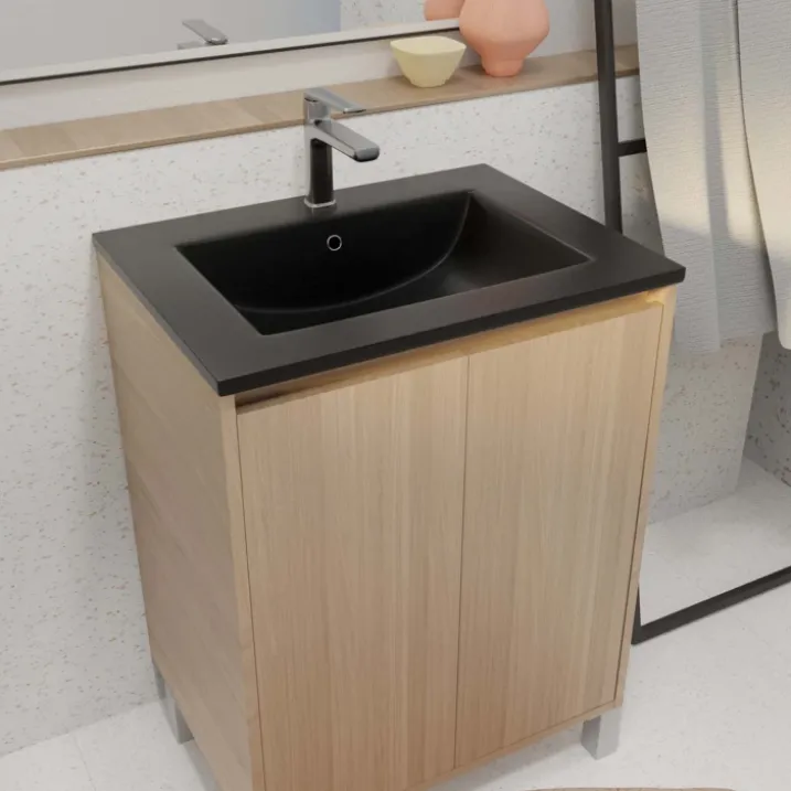 Meuble de salle de bains sur pieds avec 2 portes et vasque