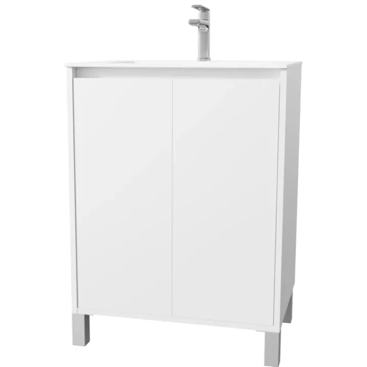 Meuble de salle de bains sur pieds avec 2 portes et vasque
