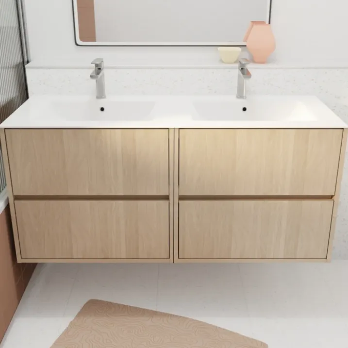 Meuble de salle de bains suspendu double vasque avec 4 tiroirs
