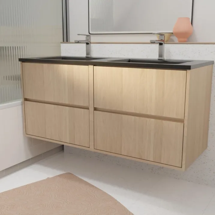 Meuble de salle de bains suspendu double vasque avec 4 tiroirs