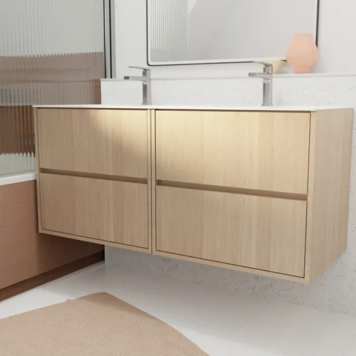 Meuble de salle de bains suspendu double vasque avec 4 tiroirs