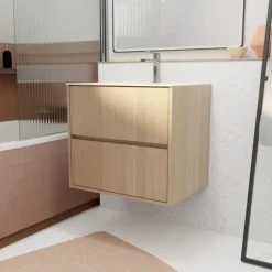 Meuble de salle de bains suspendu 2 tiroirs avec vasque