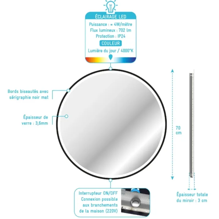 Miroir rond à leds