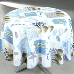 Nappe anti-tâche ronde motif bord de mer